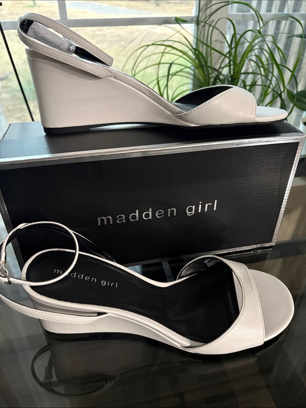 Madden Girl White Open-Toe Slingback Wedge Sandals
